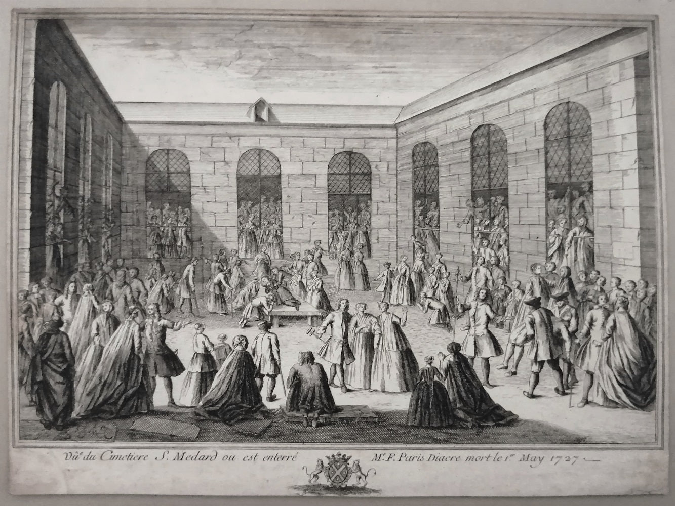 Picart Vue du Cimetière S. Médard ou est enterré François de Paris (1730)