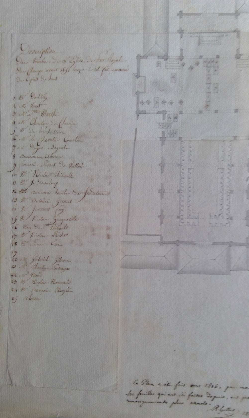 Gillet Plan de l’Eglise de Port Royal des Champs à Paris (1806)