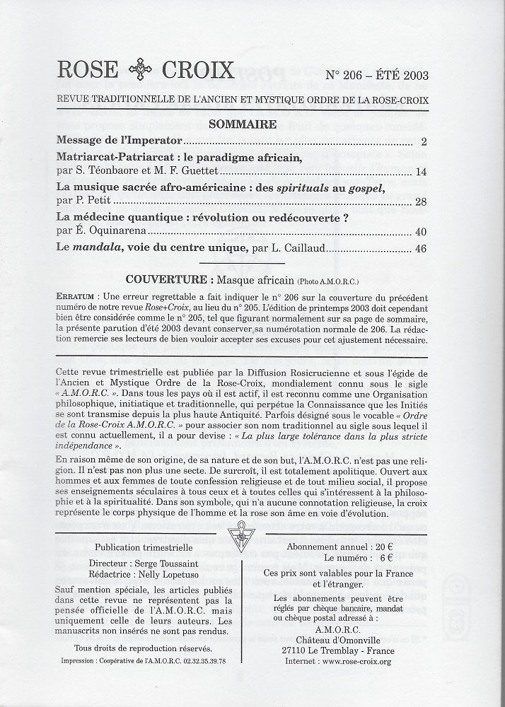 AMORC Revues année 2003