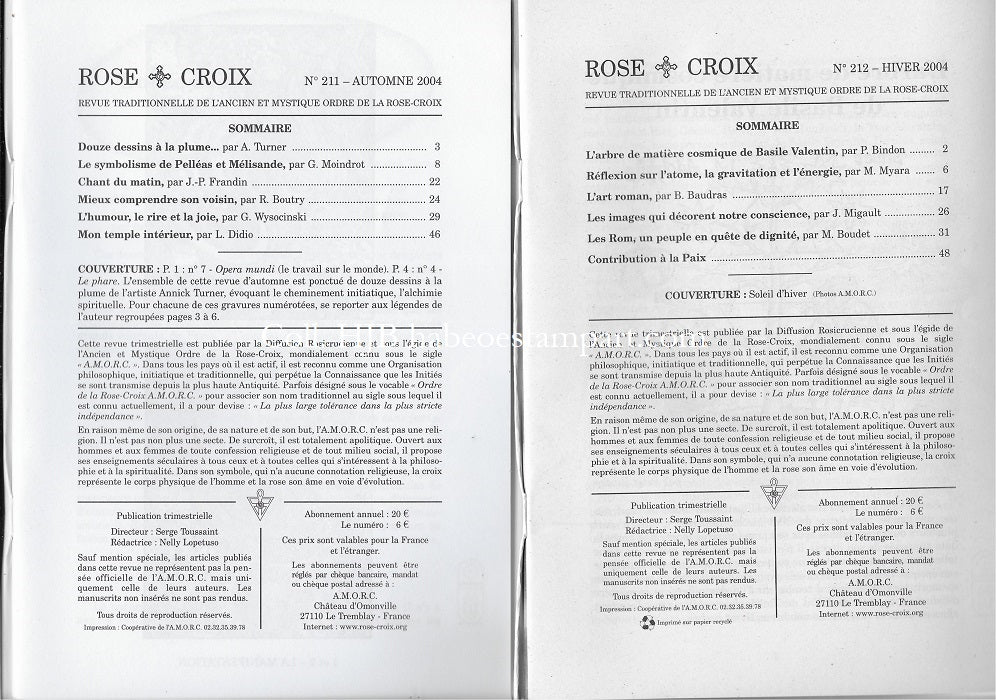 AMORC Revues Printemps Eté Automne Hiver 2004