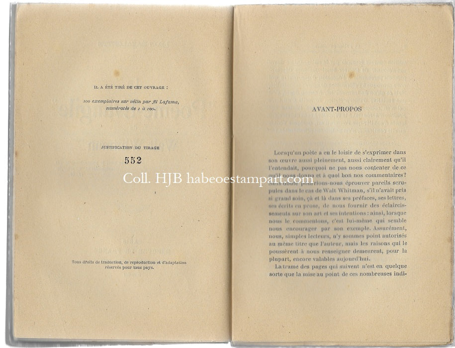 Bazalgette Poème Evangile de Walt Whitman 1921