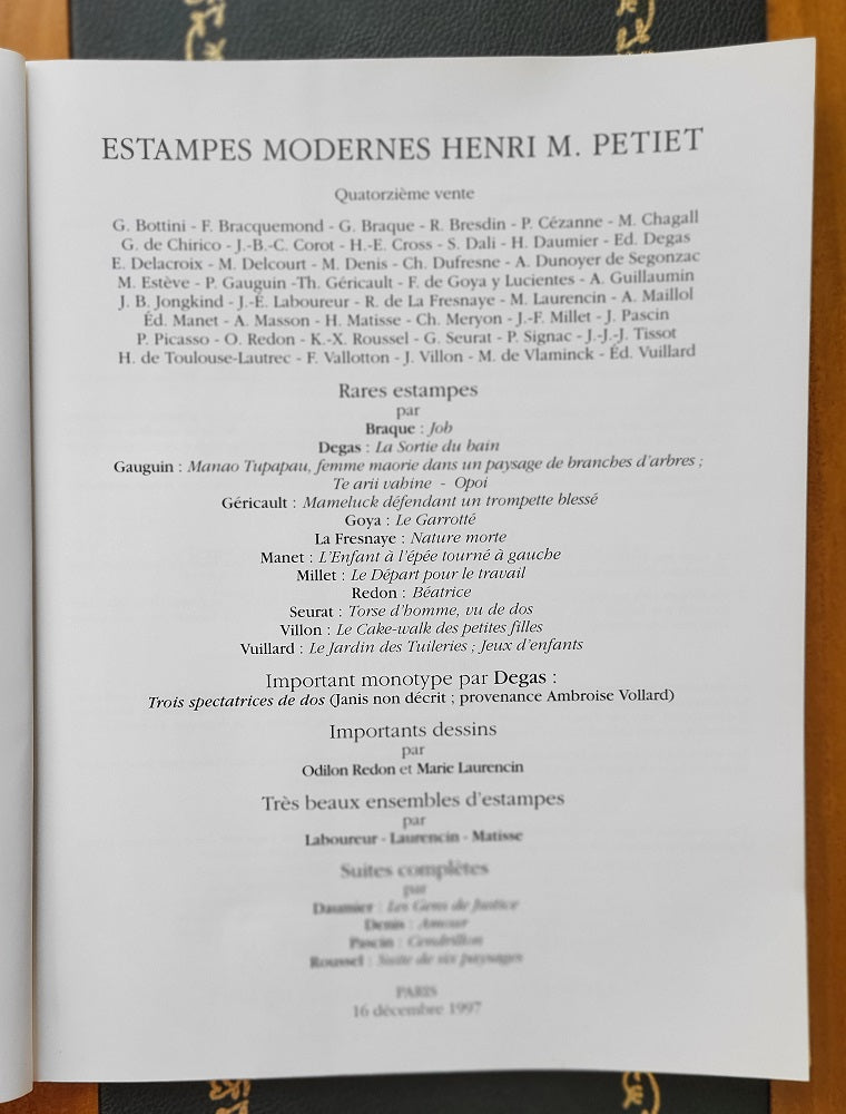 Catalogue Estampes modernes Henri M Petiet 1997