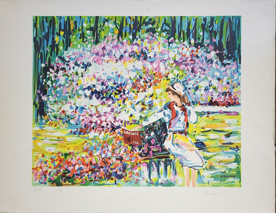 Michel Jeune femme lisant dans un parc au printemps 1986 EA LAROUSSE