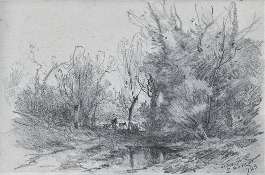 Noirot 41 Chèvres paissant près la mare (1923) Dessin