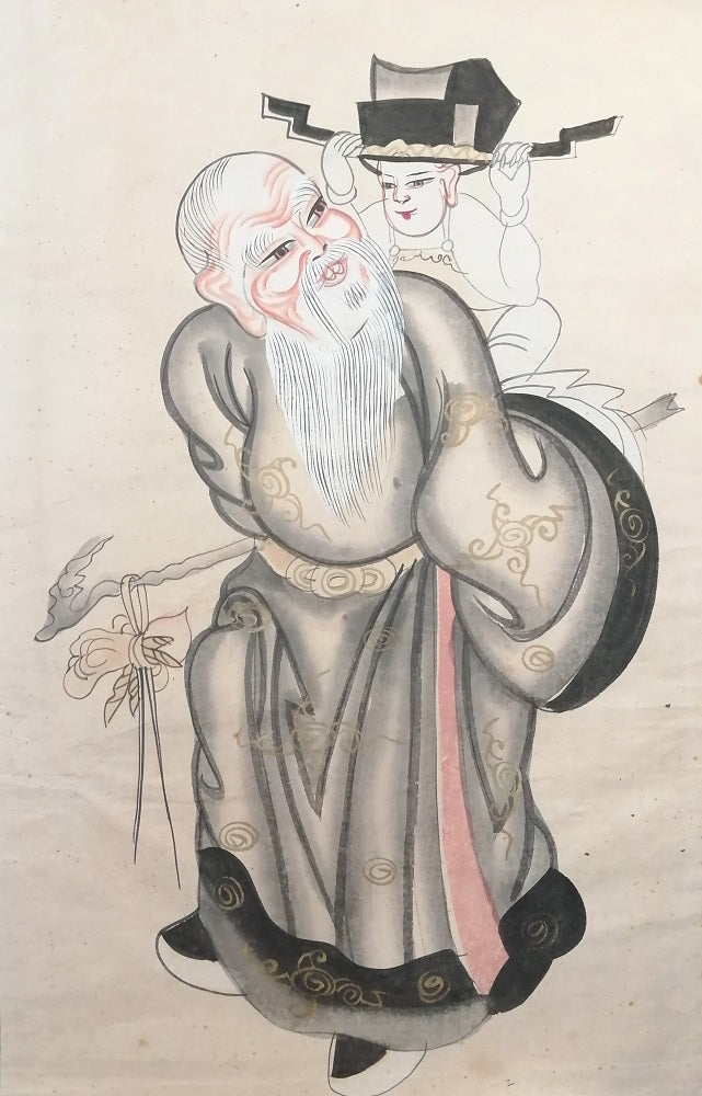 X Dessin Vieux moine bouddhiste et son élève fin 19e