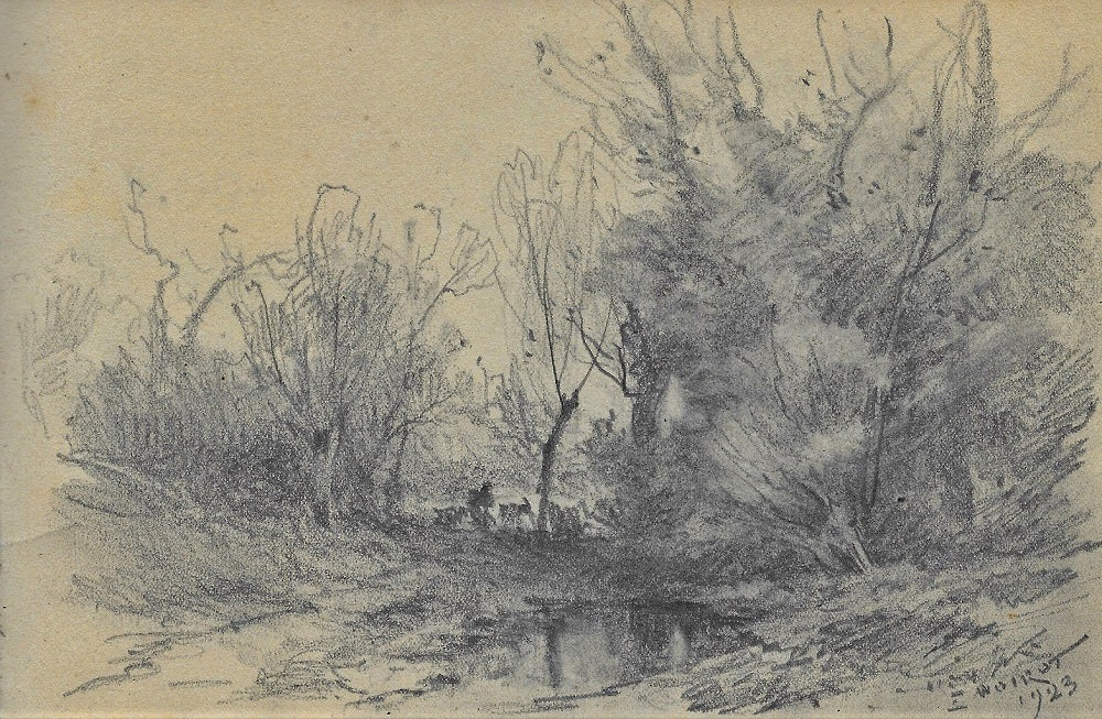 Noirot 41 Chèvres paissant près la mare (1923) Dessin