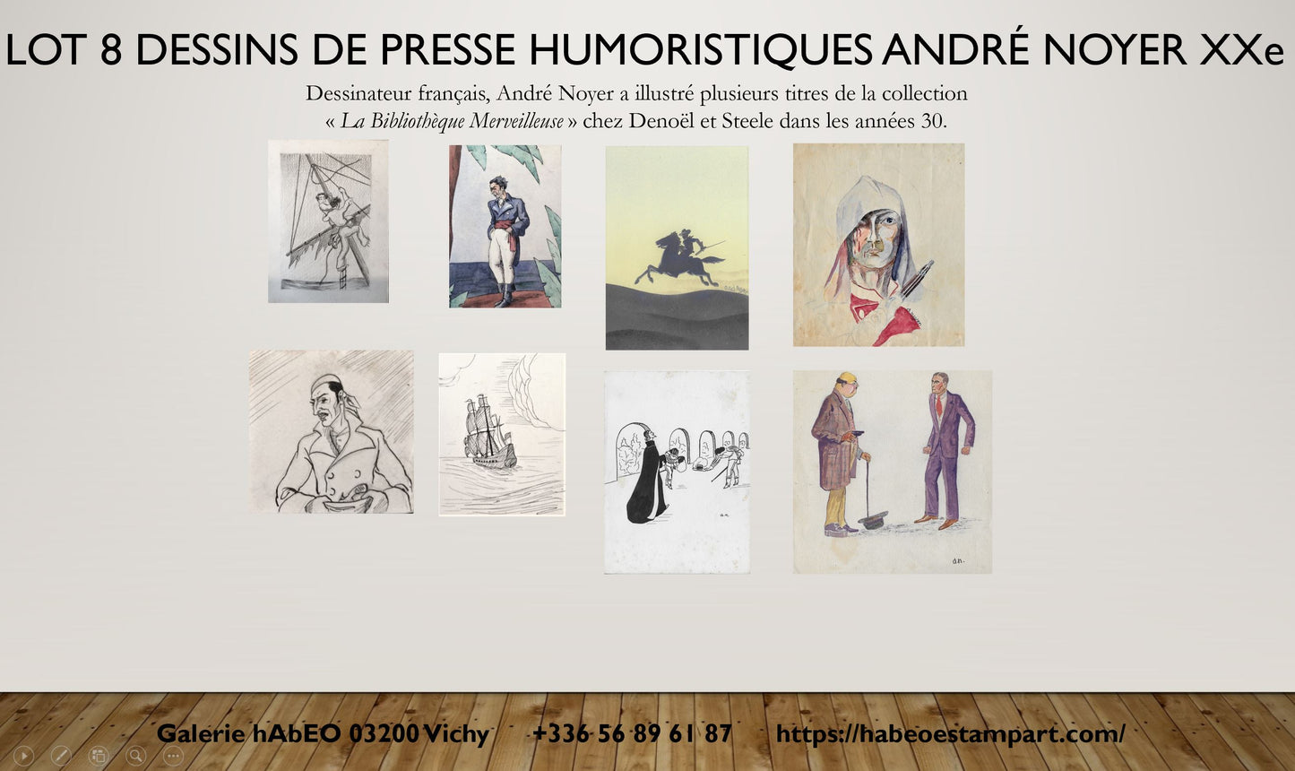 Noyer Lot de 8 dessins humoristiques