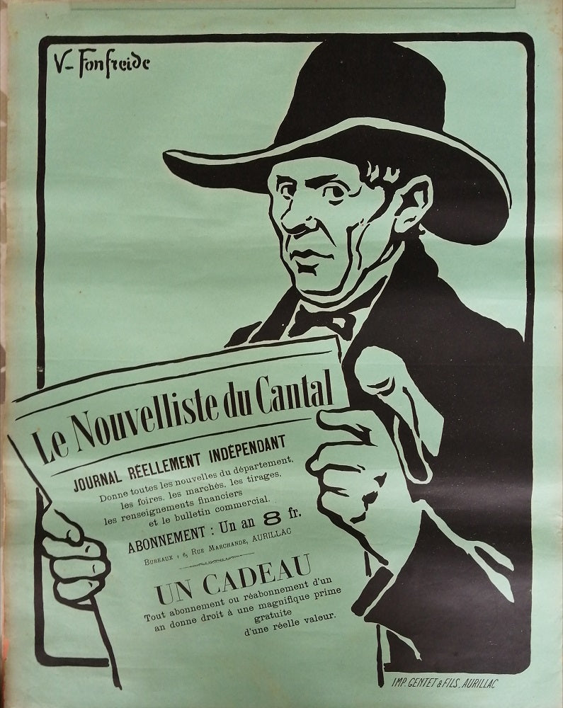 Fonfreide Affiche Le Nouvelliste du Cantal 1905 Vert