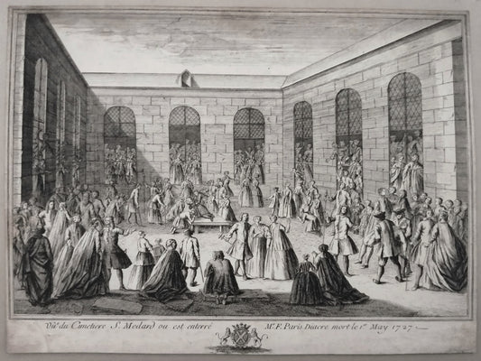 Picart Vue du Cimetière S. Médard ou est enterré François de Paris (1730)