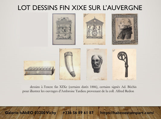 Béchis Lot dessins fin XIXe sur l'Auvergne