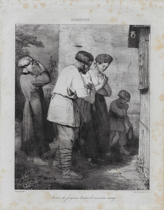 Roussel Station de paysans Russes devant une icône 1836