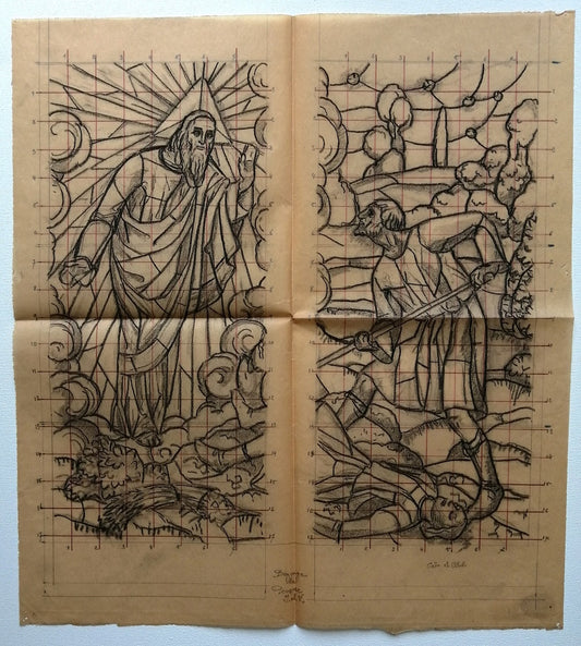Claude Bazouges Vitrail Abel et Caïn Dessin (XXe)