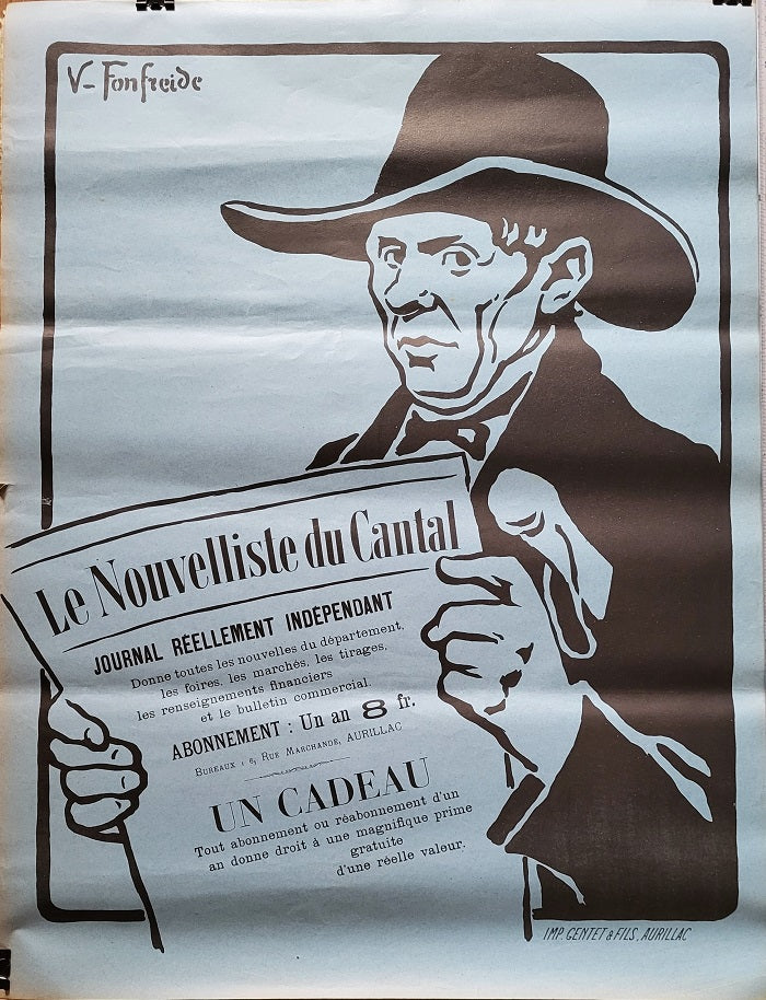 Fonfreide Affiche Le Nouvelliste du Cantal 1905 Bleu