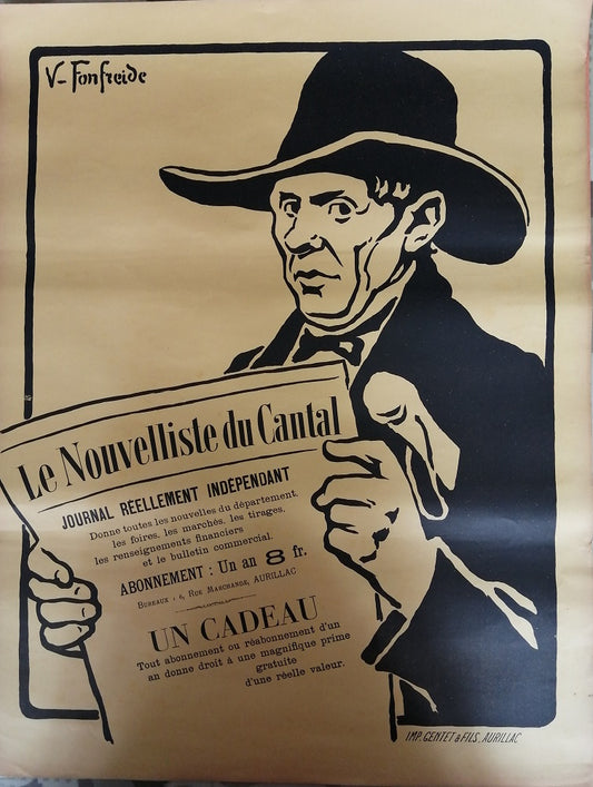 Fonfreide Affiche Le Nouvelliste du Cantal 1905 Jaune