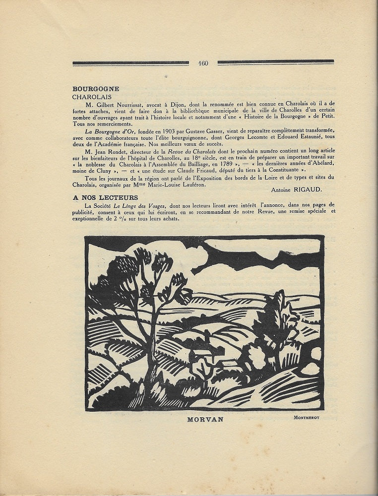 Neillot Montmerot Bois gravés Bourbonnais Morvan Revue du Centre 1926