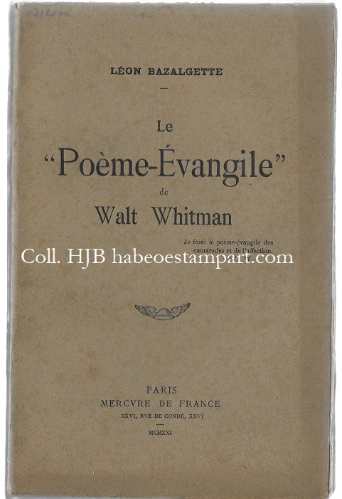 Bazalgette Poème Evangile de Walt Whitman 1921