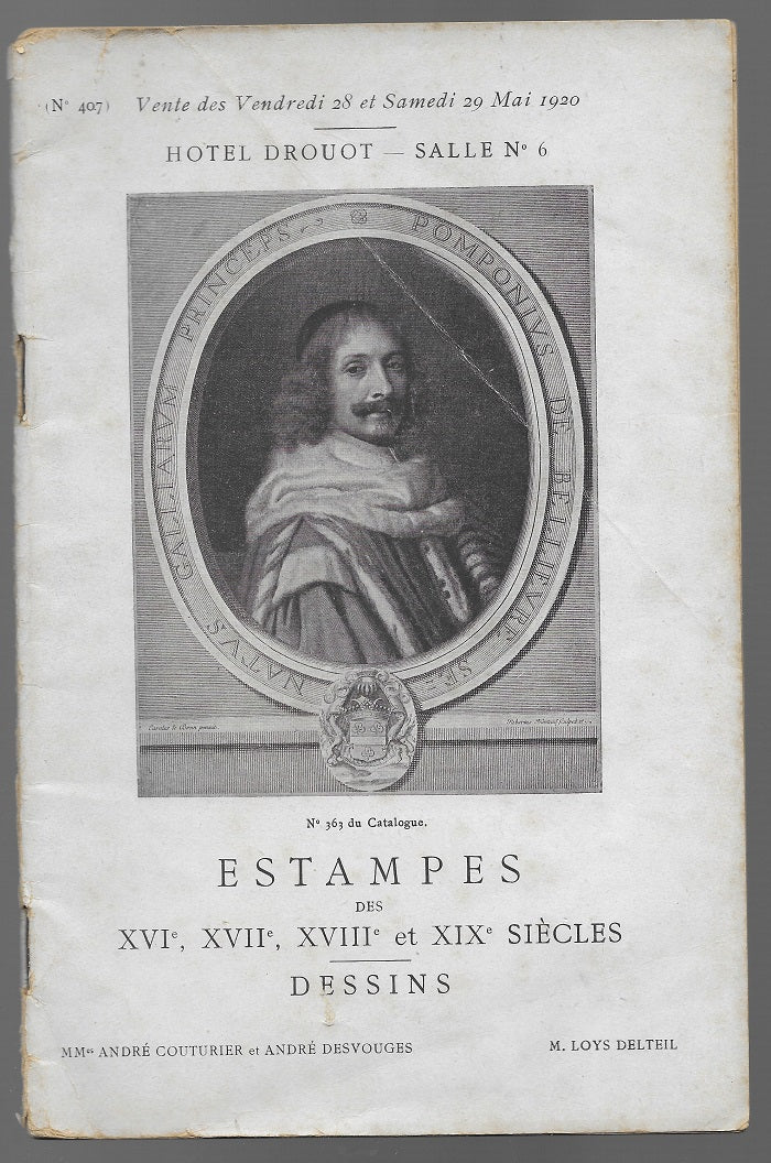 Catalogue vente estampes XVI XVII XVIII XIX Dessins 1920
