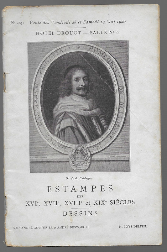 Catalogue vente estampes XVI XVII XVIII XIX Dessins 1920