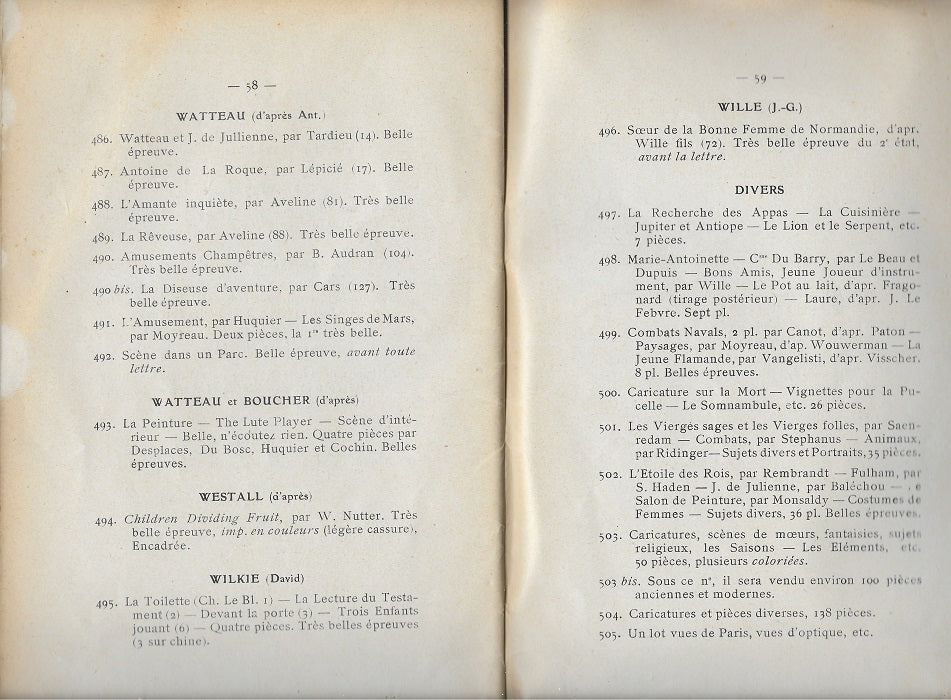 Catalogue vente estampes XVI XVII XVIII XIX Dessins 1920