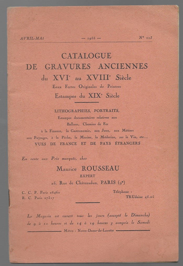 Rousseau Catalogue Gravures anciennes Estampes XIX 1955