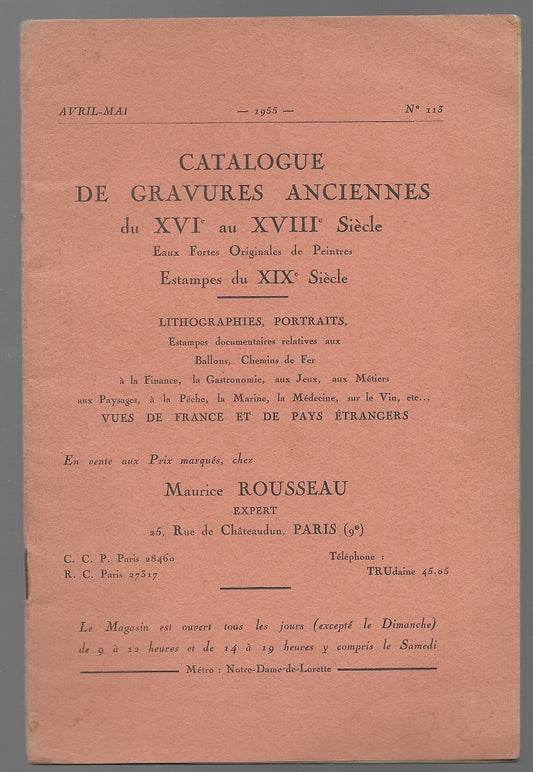 Rousseau Catalogue Gravures anciennes Estampes XIX 1955
