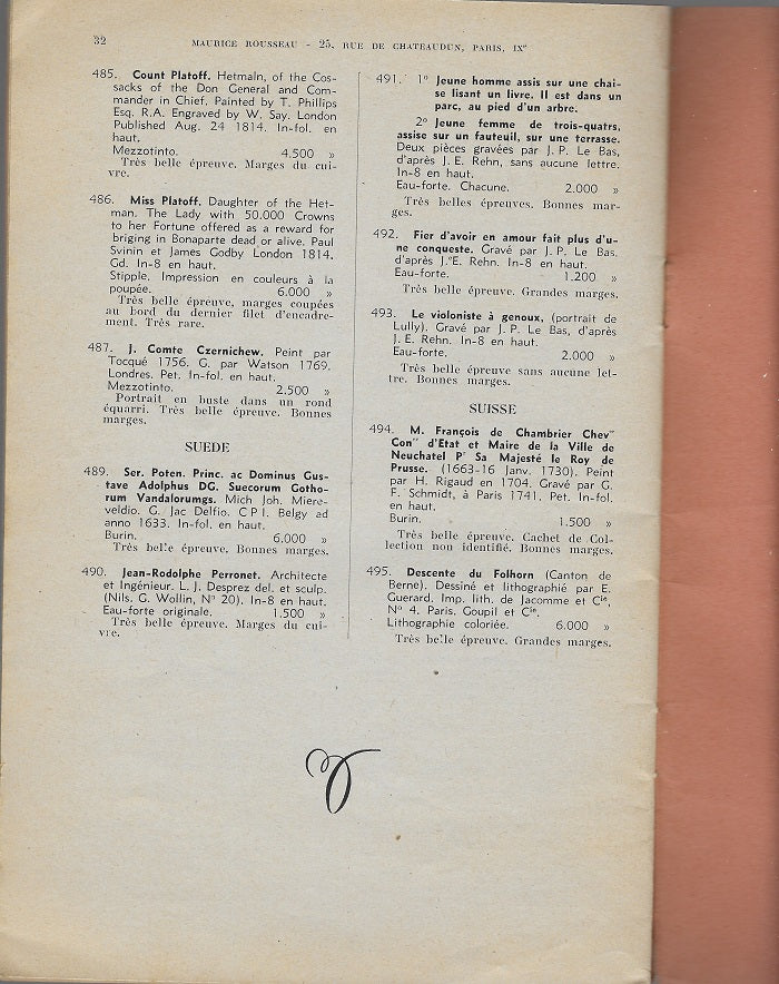 Rousseau Catalogue Gravures anciennes Estampes XIX 1955