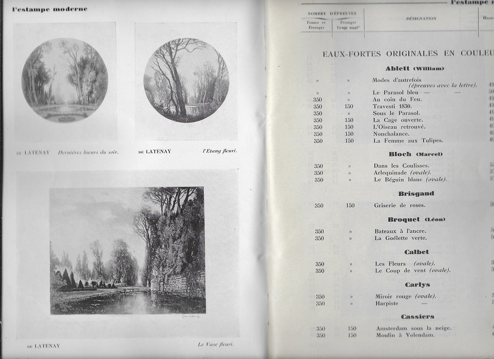 Catalogue éditions L'Estampe moderne Septembre 1929