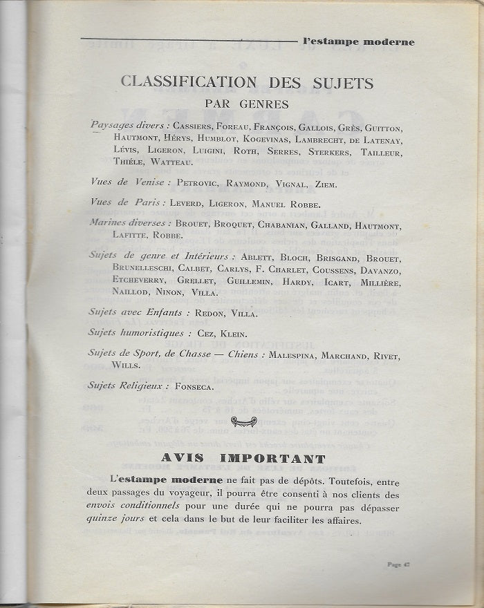 Catalogue éditions L'Estampe moderne Septembre 1929
