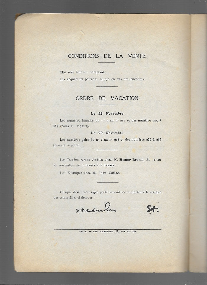Steinlen Catalogue Vente Dessins Estampes 1930