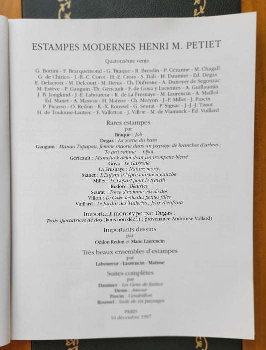 Catalogue Estampes modernes Henri M Petiet 1997