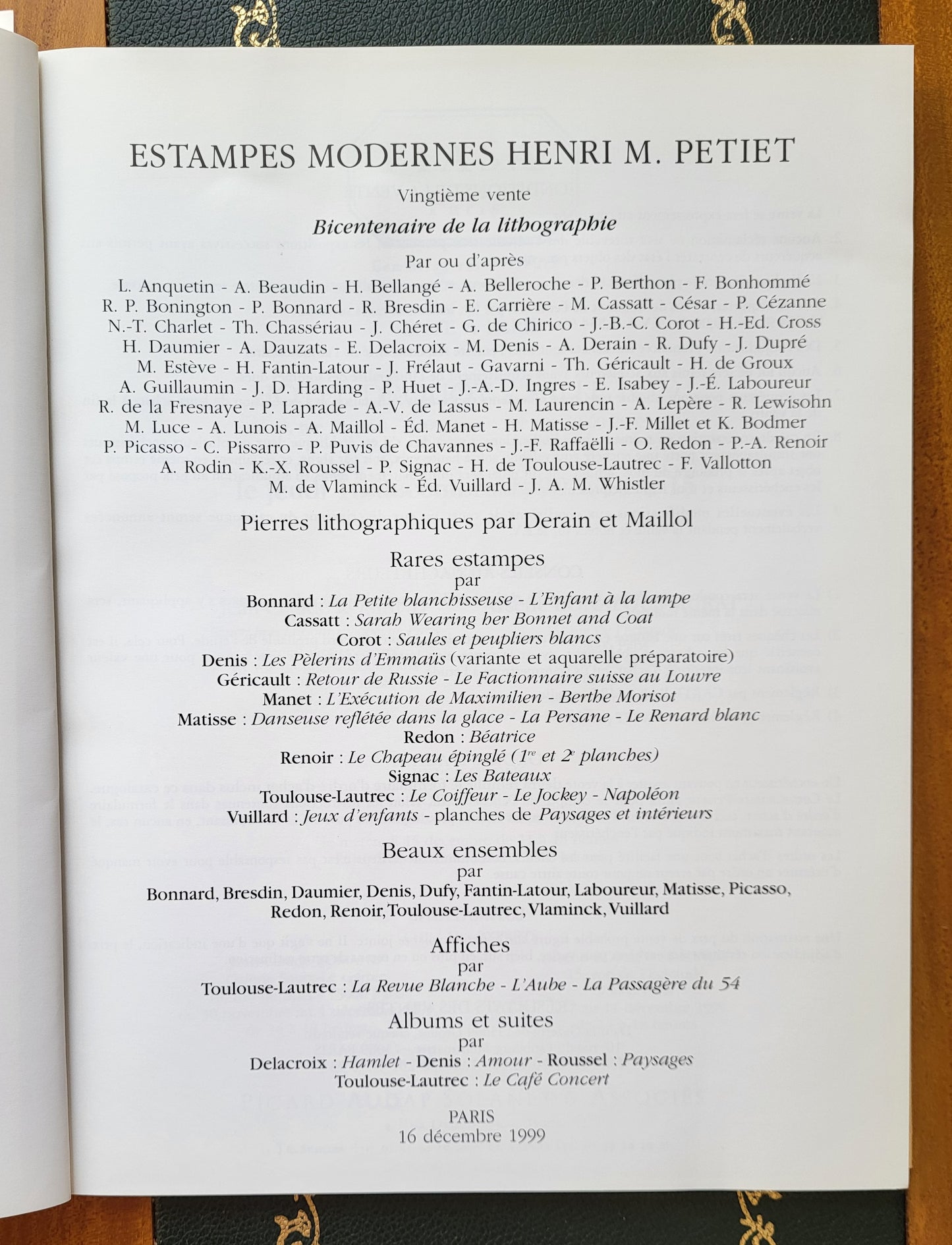 Catalogue Estampes modernes Henri M Petiet déc 1999