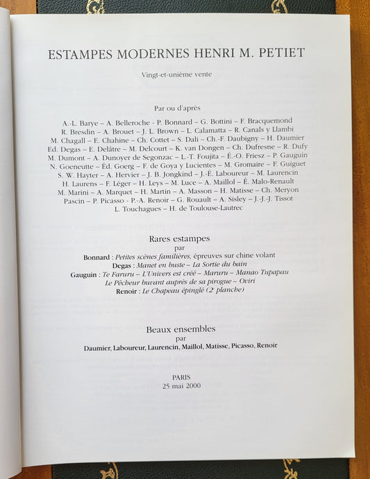 Catalogue Estampes modernes Henri M Petiet 2000