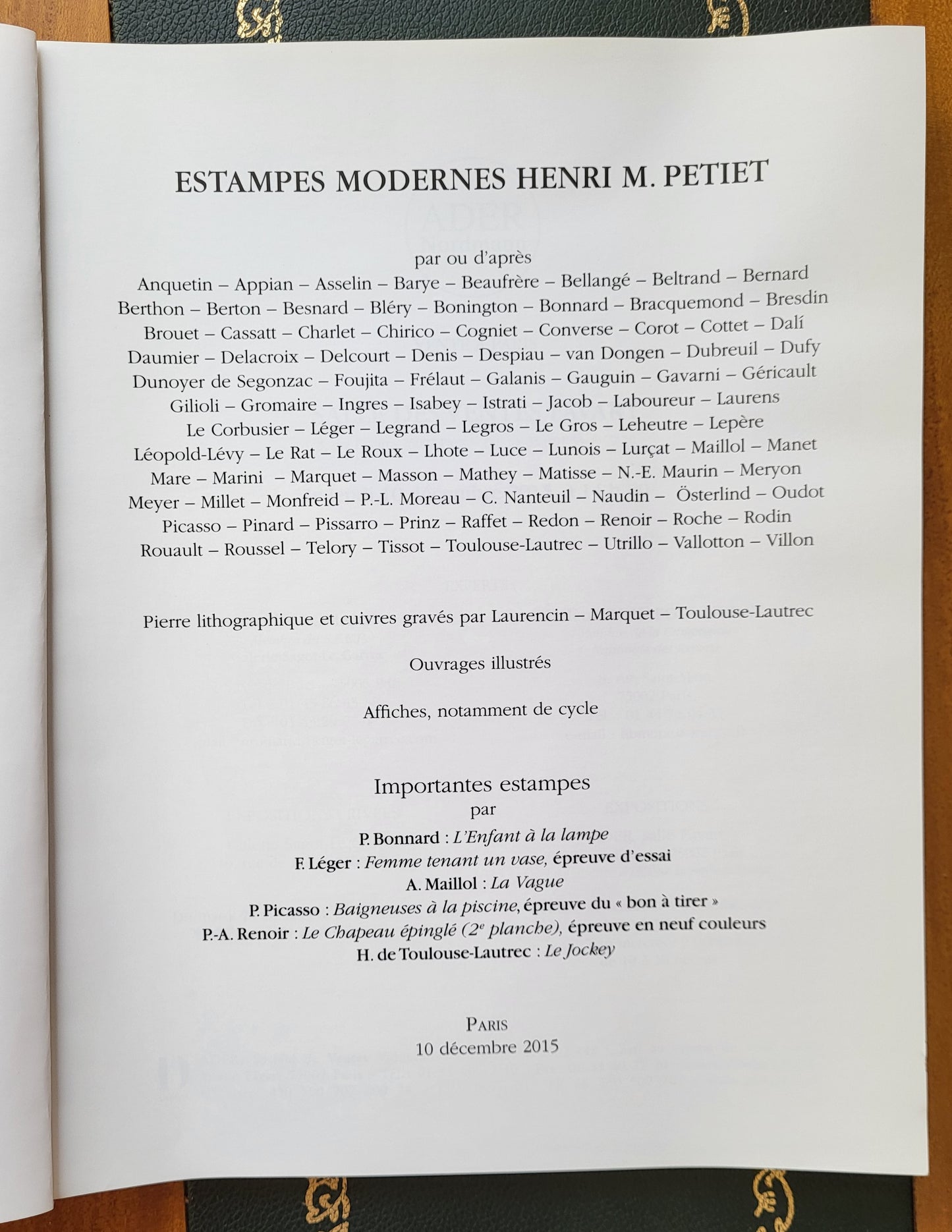 Catalogue Estampes modernes Henri M Petiet 2015