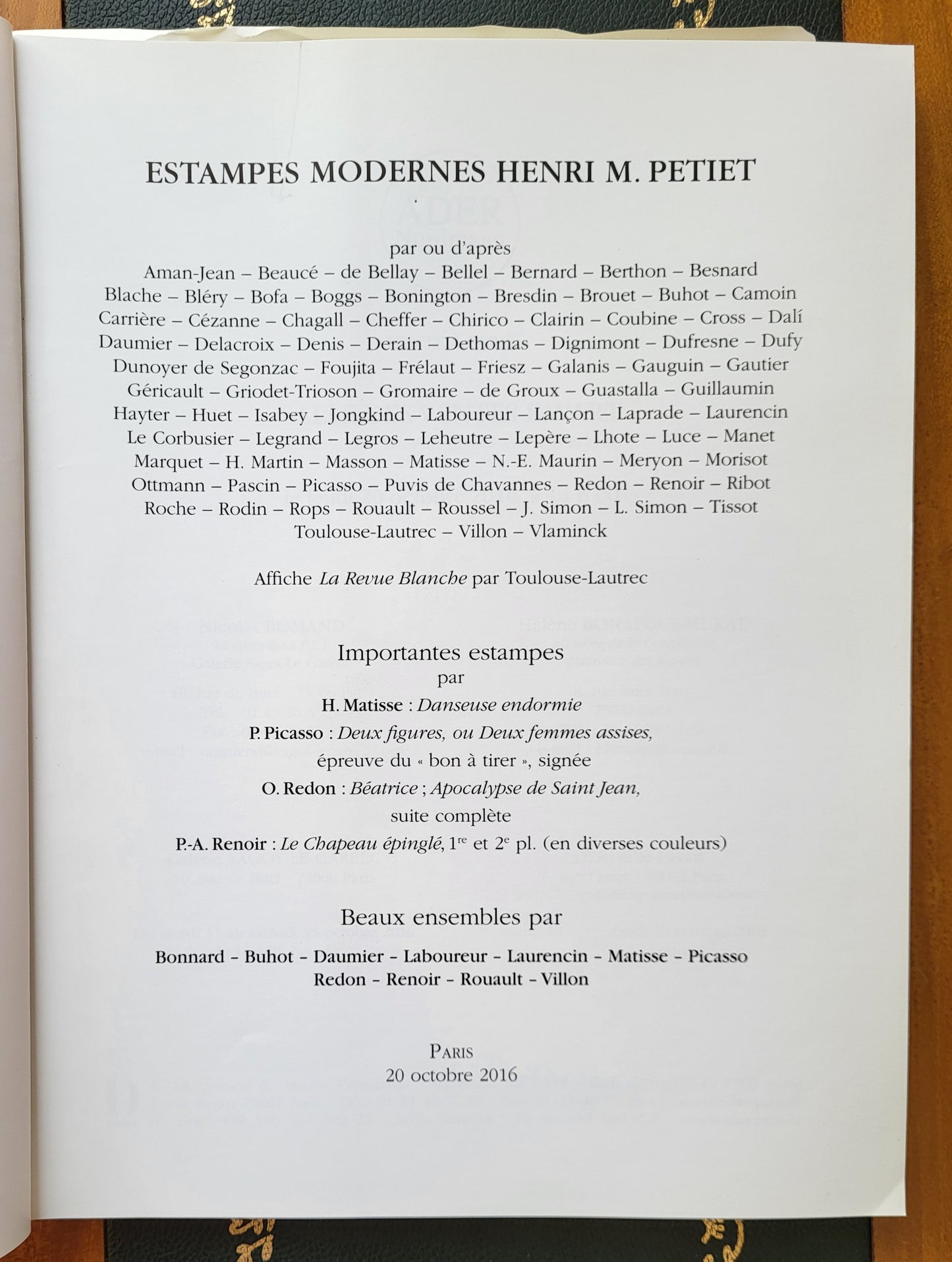 Catalogue Estampes modernes Henri M Petiet 2016