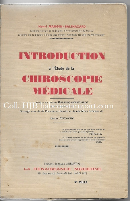 Mangin Introduction à l'Etude de la Chiroscopie médicale 1932