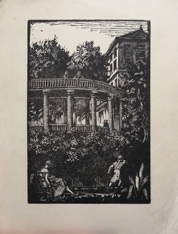 Thuaire Enfant jouant au tennis dans un parc à Lyon vers 1920