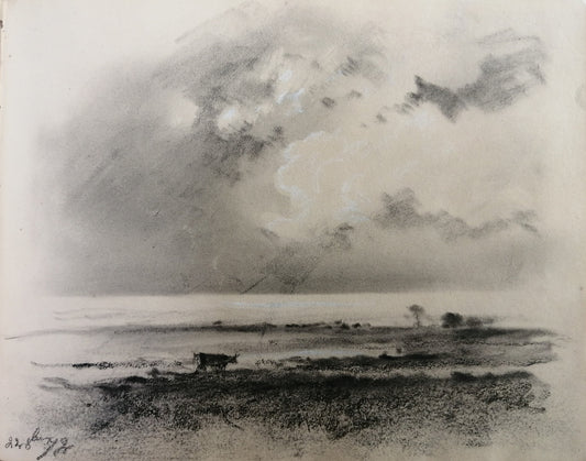 Laurens Dessin 19e s Vache au pré (1872)
