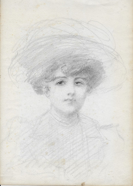 Anonyme Portrait de jeune femme au chapeau (XIXe)