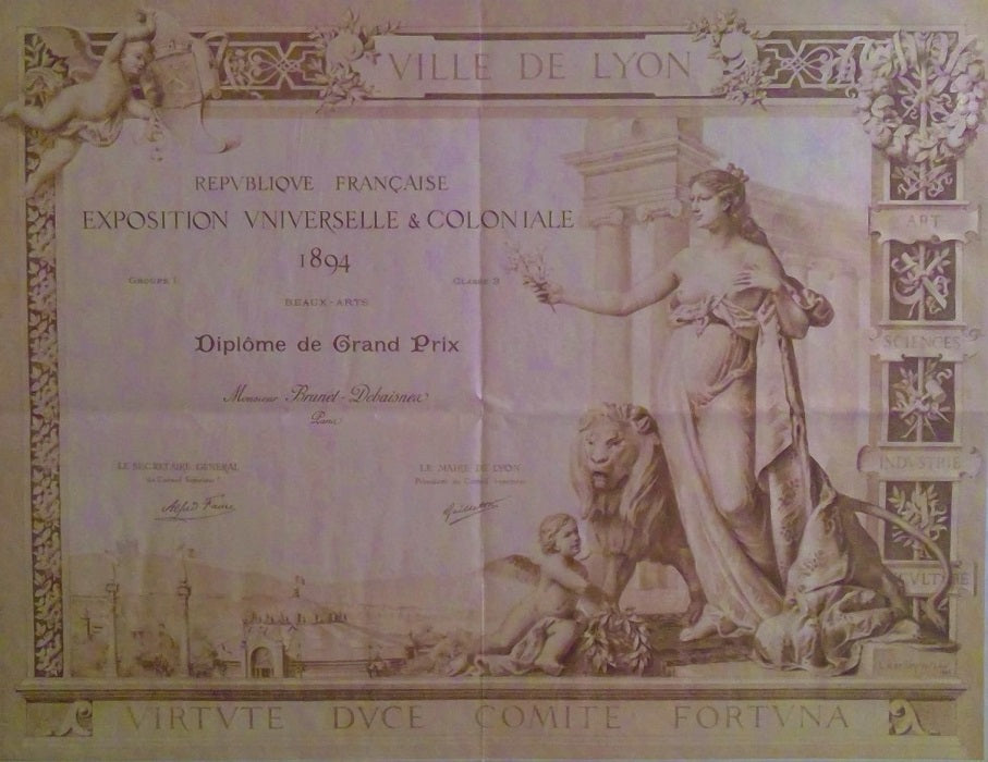 Bardey Diplôme Exposition Universelle & Coloniale Lyon 1894