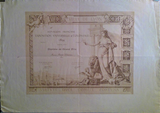 Bardey Diplôme Exposition Universelle & Coloniale Lyon 1894