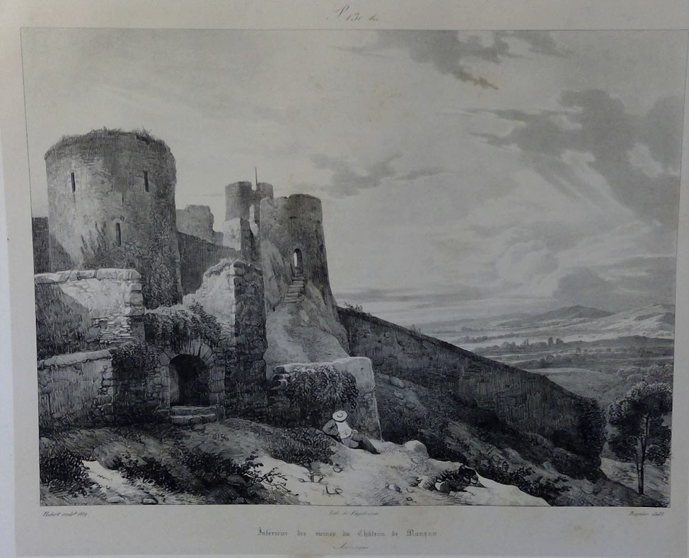 Hubert Intérieur des ruines du château de Mozun (1833) Auvergne