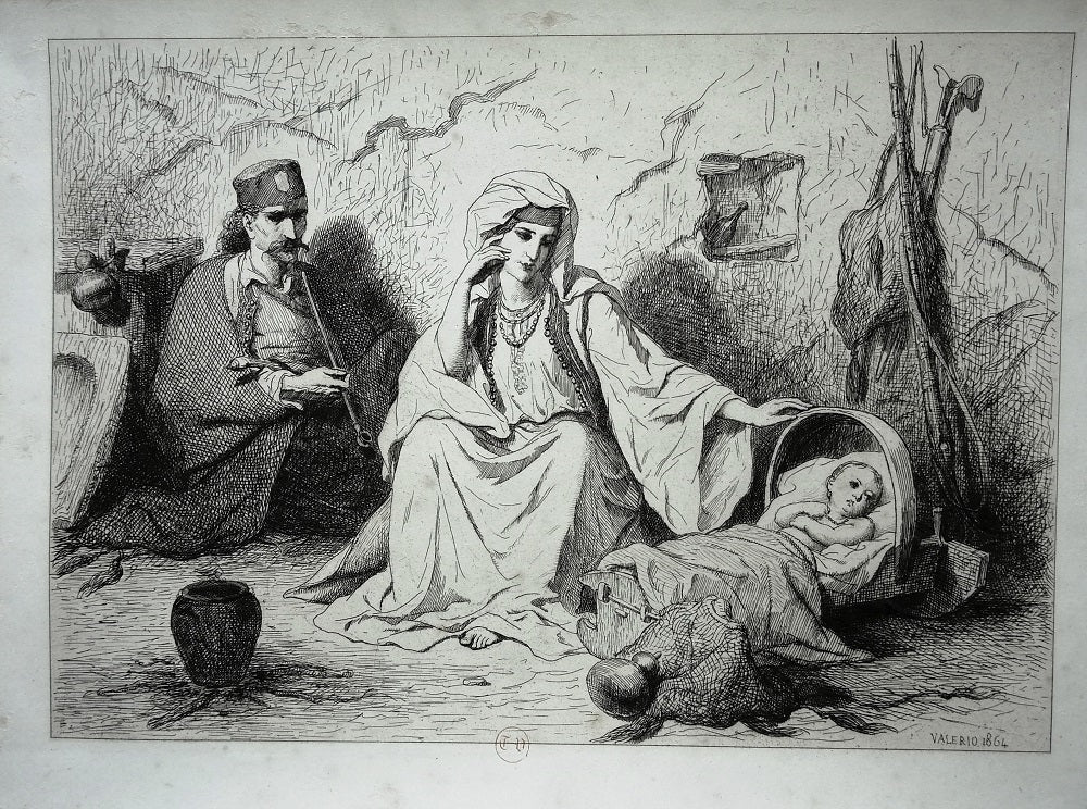 Valério Famille monténégrine berçant un enfant (1864)