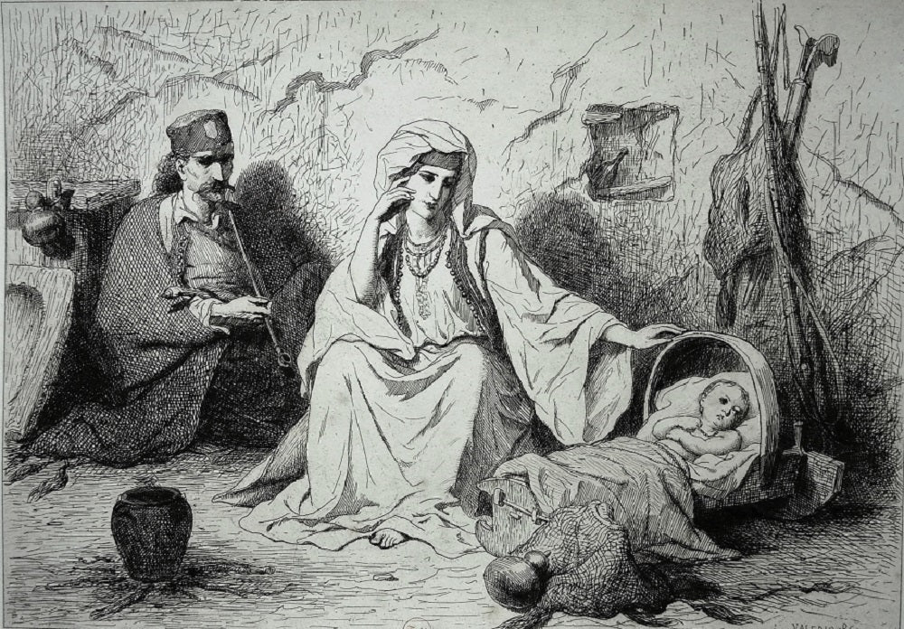 Valério Famille monténégrine berçant un enfant (1864)