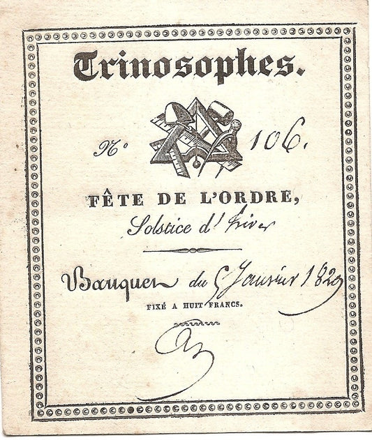 Banquet des Trinosophes Solstice d'hiver 5 janvier 1829