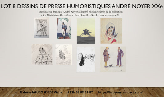Noyer Lot de 8 dessins humoristiques
