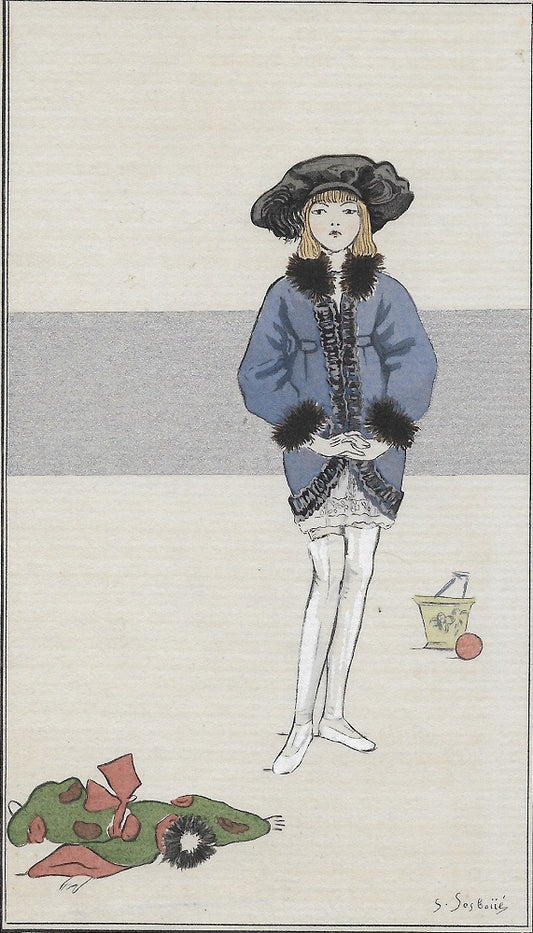 Sesboüe Manteau de fillette en velours bleu garni de Skungs (1912)