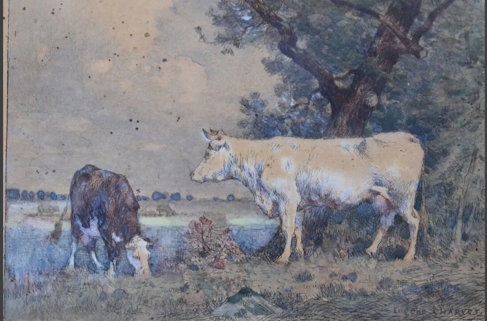 Charvot Vaches au pré Gravure