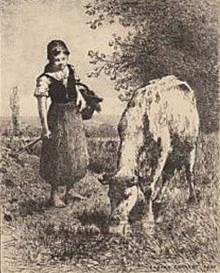 Charvot Paysanne en plaine gardant sa vache (1904) Bourbonnais