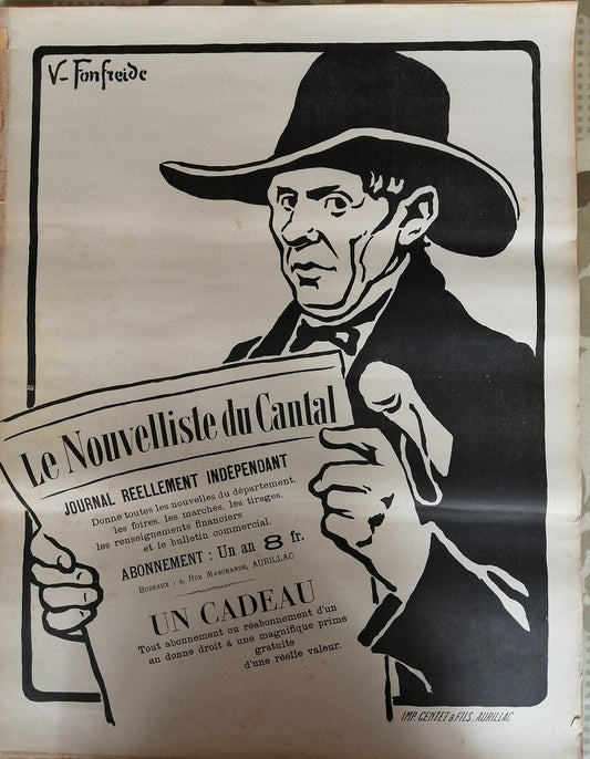 Fonfreide Affiche Le Nouvelliste du Cantal 1905 Blanc