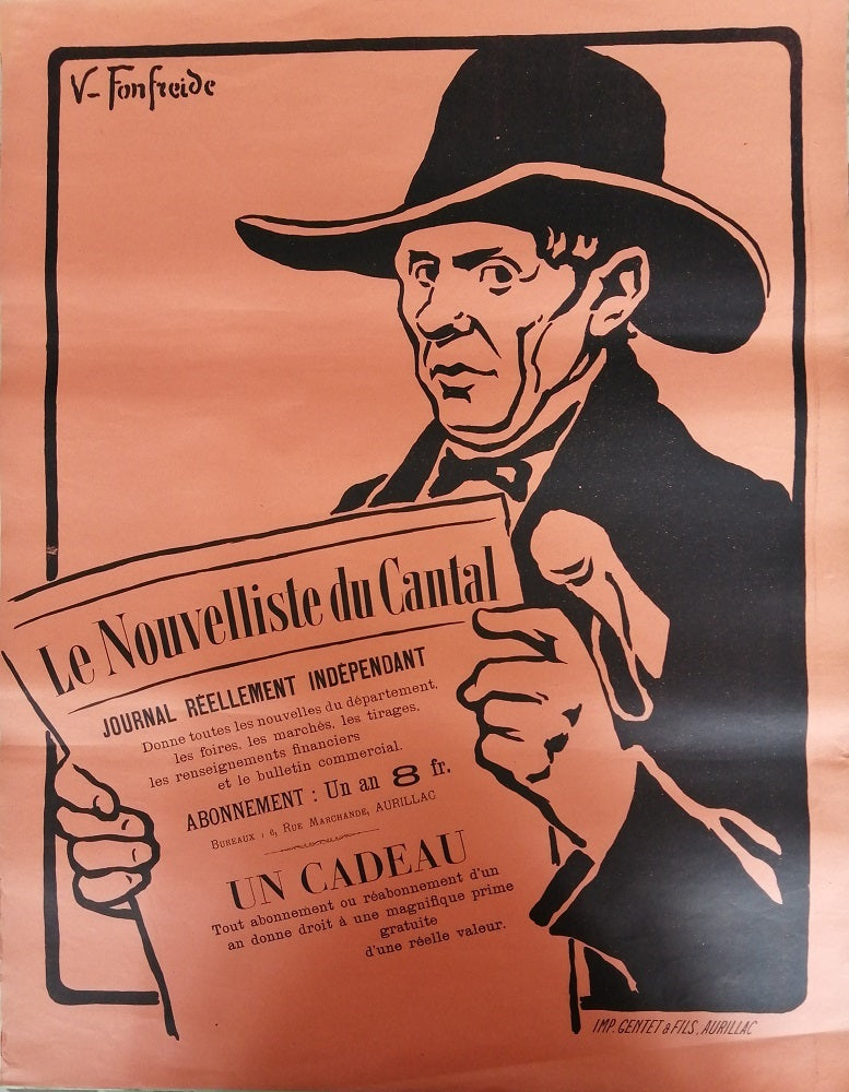 Fonfreide Affiche Le Nouvelliste du Cantal 1905 Orange